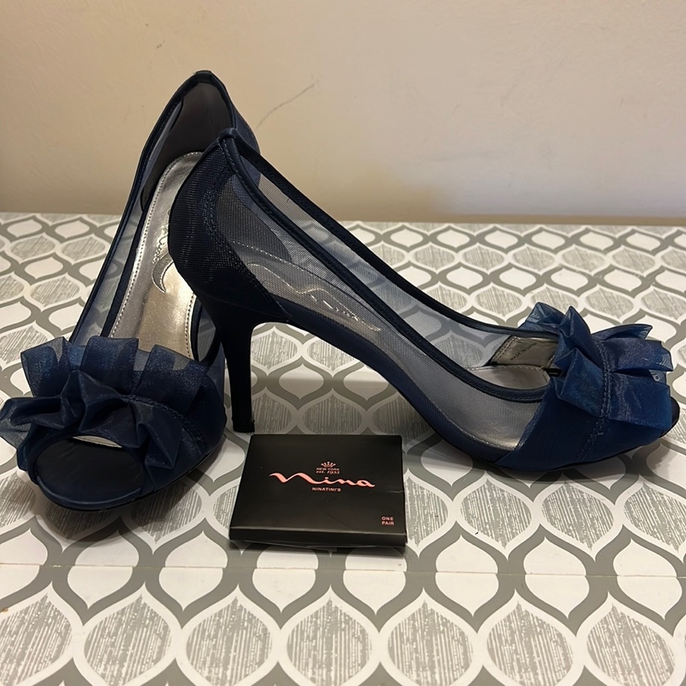 Nina blue ruffle peep toe dress shoe